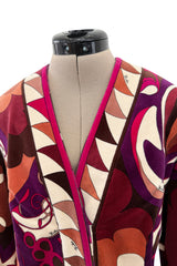 1960s Emilio Pucci Velvet Pink Purple & Brown Print Jacket & Flare Pant Suit Set