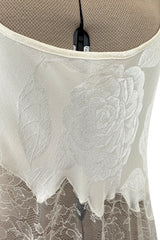 Prettiest 1990s Valentino Ivory Bias Cut Silk Lace Slip w Lace Inset & Floral Weave