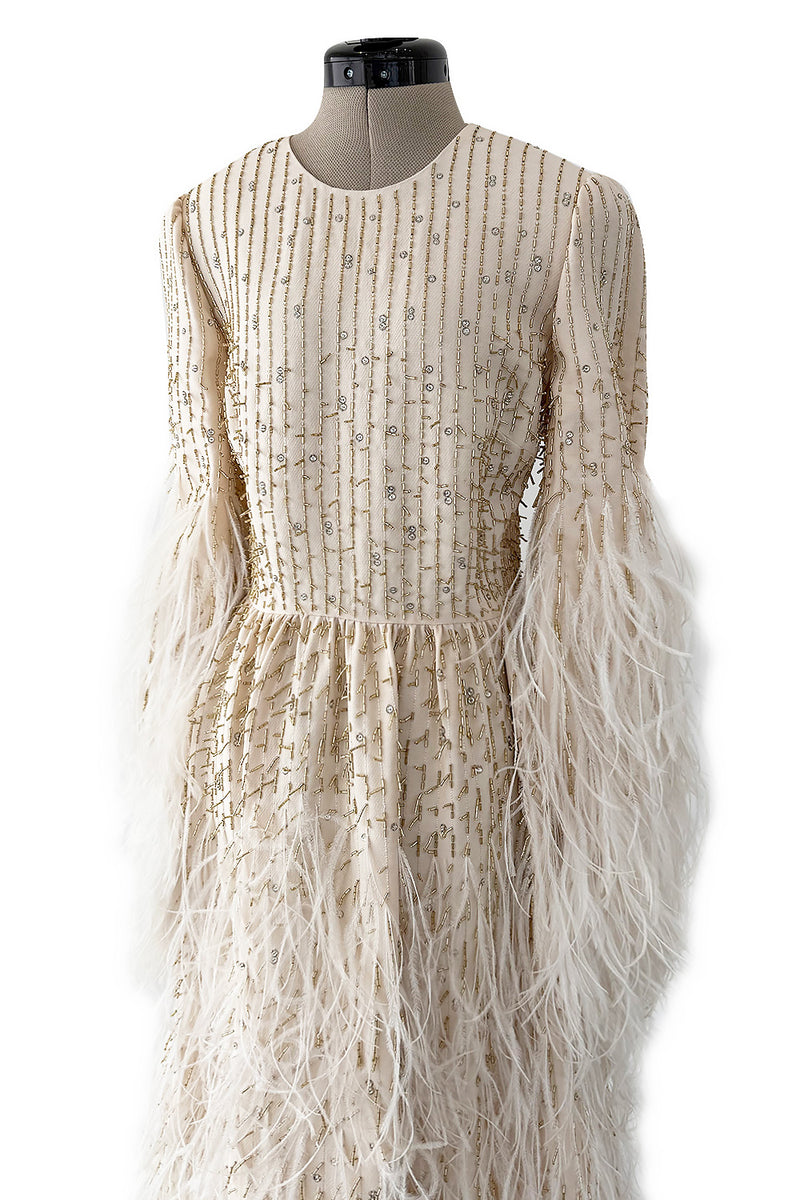 Extraordinary Spring 2020 Valentino by Pierpaolo Piccioli Ivory Silk Beaded Feather Dress