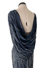 Spring 2006 Dior by John Galliano Deep Blue Dress w Extensive Silver Beadwork