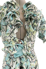 Spring 2006 Roberto Cavalli Runway Look 36 Silk Chiffon Floral Print Dress w Daring Plunges