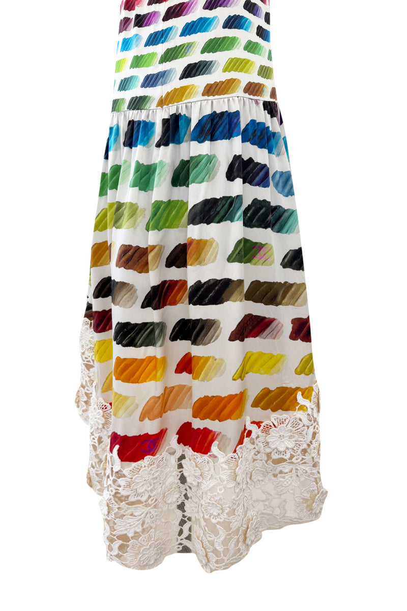 Highly Documented Spring 2014 Chanel by Karl Lagerfeld Runway Rainbow Print & Lace Dress