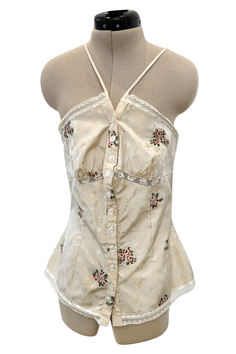 Spring 2006 Christian Dior by John Galliano Ivory Silk Top & Skirt Set w Flowers