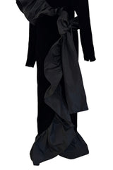 Amazing Fall 1984 Yves Saint Laurent Runway Silk Taffeta Ruffle & Velvet Wrap Dress