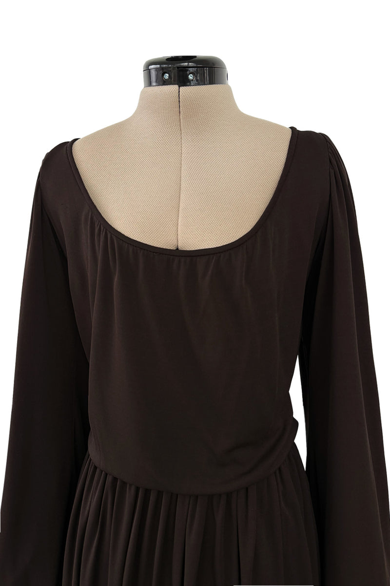 Gorgeous Fall 1975 Yves Saint Laurent Brown Silk Jersey Dress w Full Sleeves