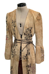 Extraordinary Spring 2002 Roberto Cavalli Runway Look 5 Hand Painted Distressed Suede Full Length Coat