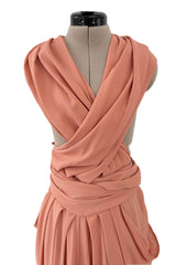 1990s Gianni Versace Pale Pastel Salmon Silk Crepe Wrapped Bodice & Bare Back Dress