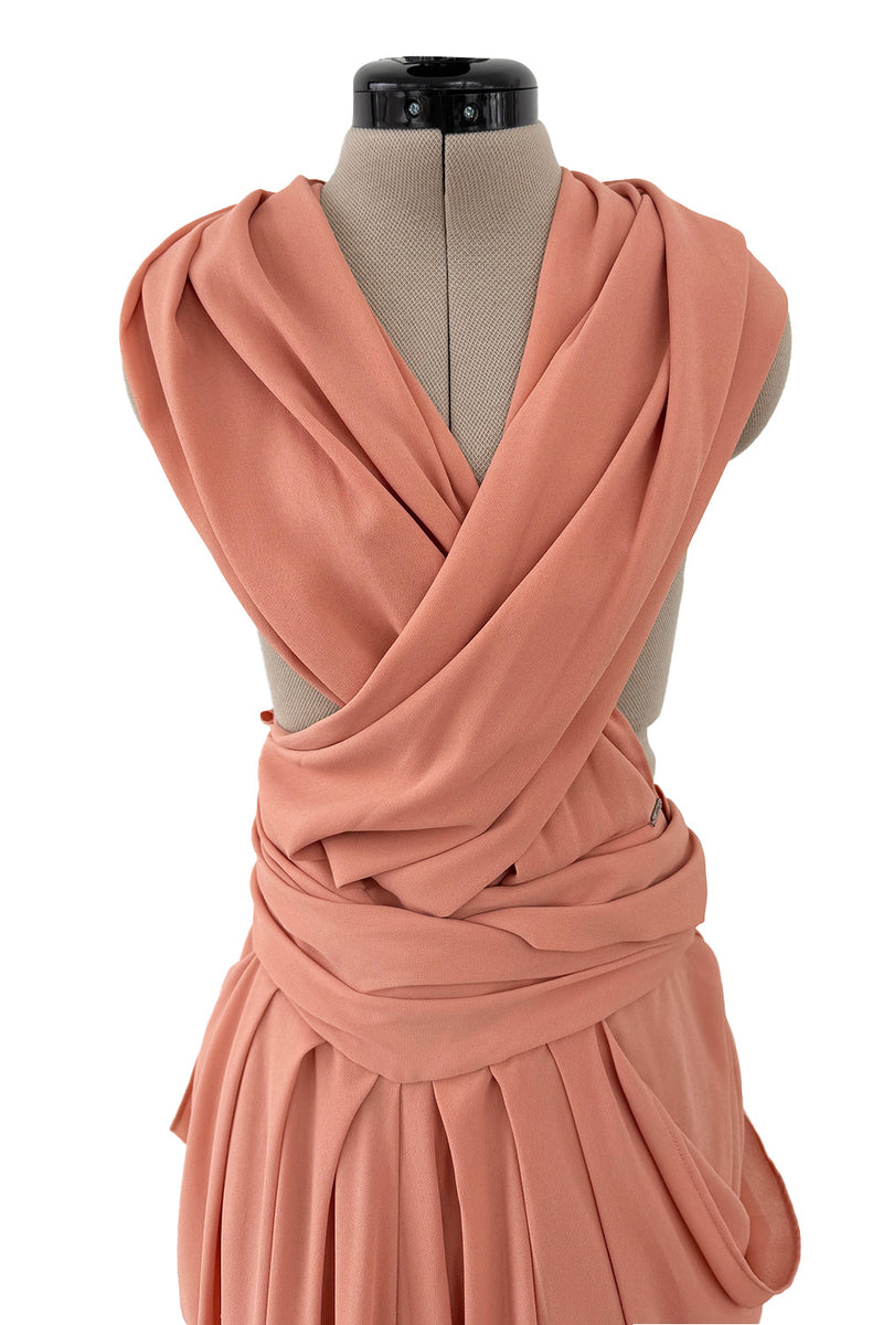 1990s Gianni Versace Pale Pastel Salmon Silk Crepe Wrapped Bodice & Bare Back Dress