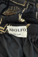 Fantastic 1970s Adolfo Black SIlk Chiffon Velvet & Gold Eyelash Detailed Skirt