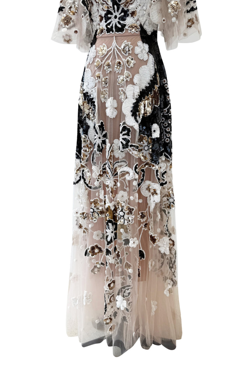 Resort 2021 Valentino by Pierpaolo Piccioli Gold, White & Black Sequin and Net Dress