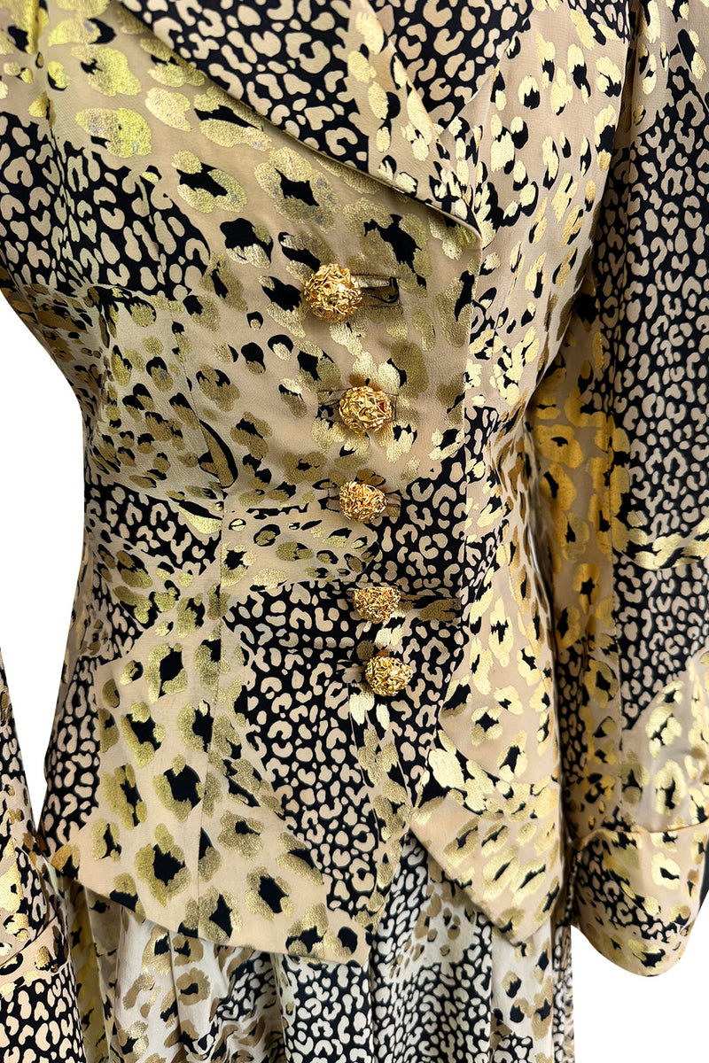 Amazing Fall 1992 Yves Saint Laurent Gold Leopard Print Extra Wide Pant & Jacket Suit Set