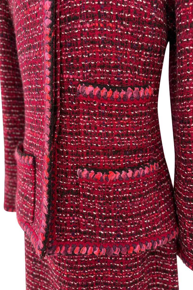 Fall 2001 Chanel by Karl Lagerfeld Deep Red Tweed Dress & Jacket Set