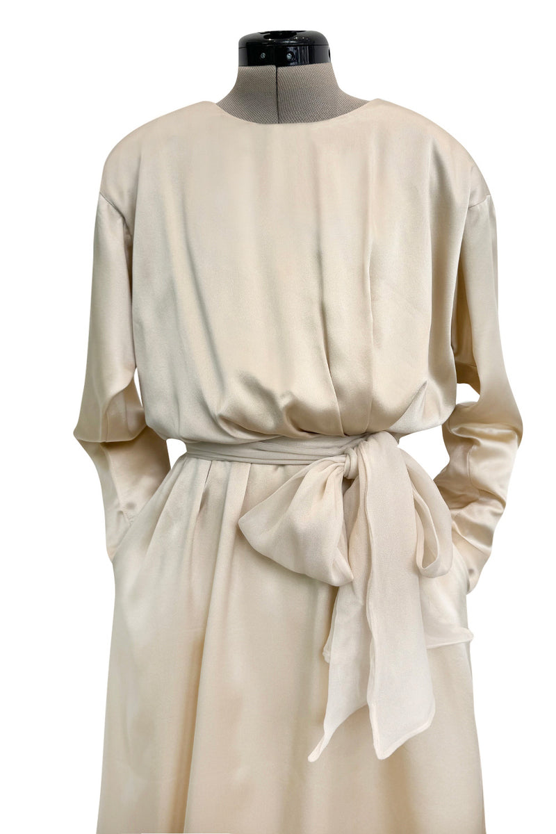 Incredible Spring 1990 Yves Saint Laurent Haute Couture Runway Look 50 Ivory Silk Dress