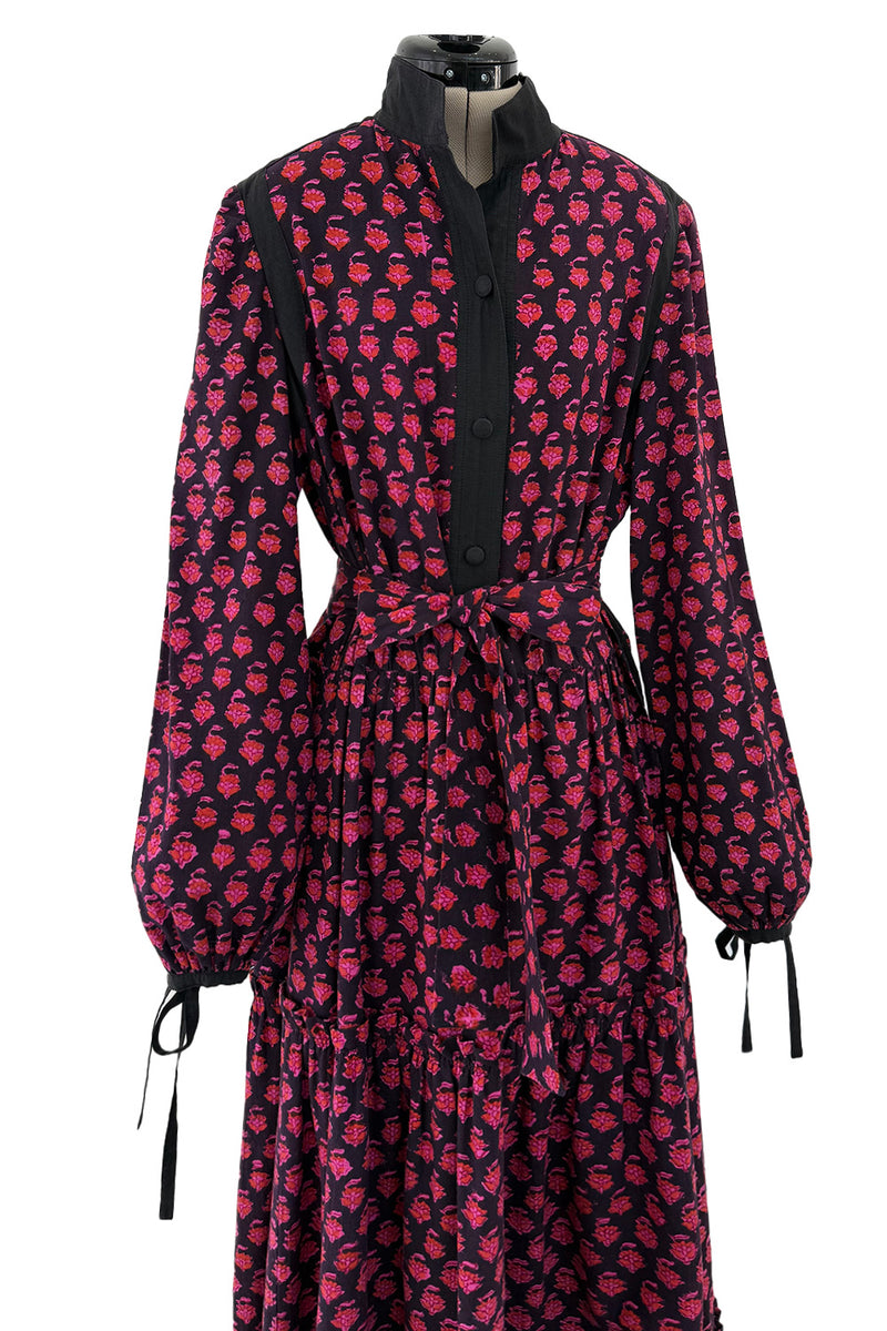 Late 1960s-70s Christian Dior by Marc Bohan Floral Print Cotton Smock Dress