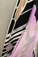 Prettiest 1970s Leonard Paris Printed Silk & Black Jersey Dress w Plunge Front