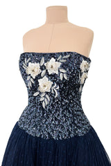 Incredible 1980s Richilene Strapless Sequin & Beaded Dress w Removable Pouf Sleeves