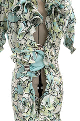 Spring 2006 Roberto Cavalli Runway Look 36 Silk Chiffon Floral Print Dress w Daring Plunges