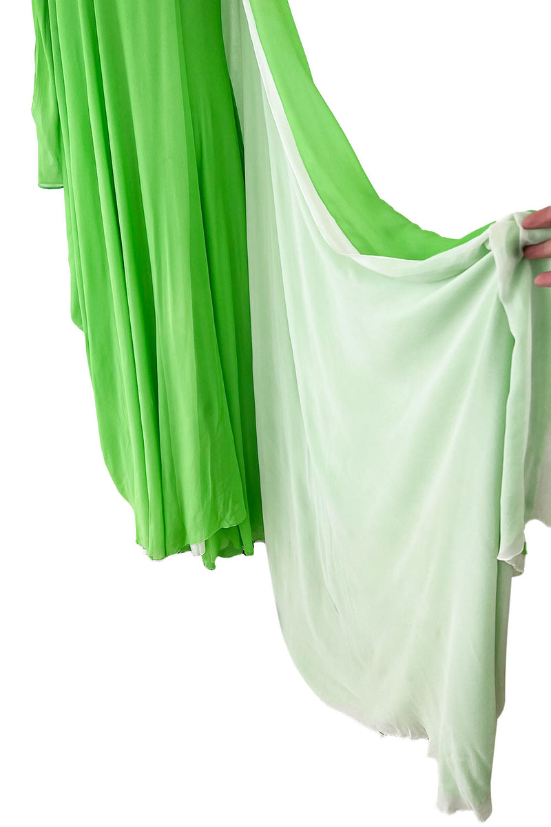 Green silk chiffon draped early 1960s dress Stavropoulos designer XS-S