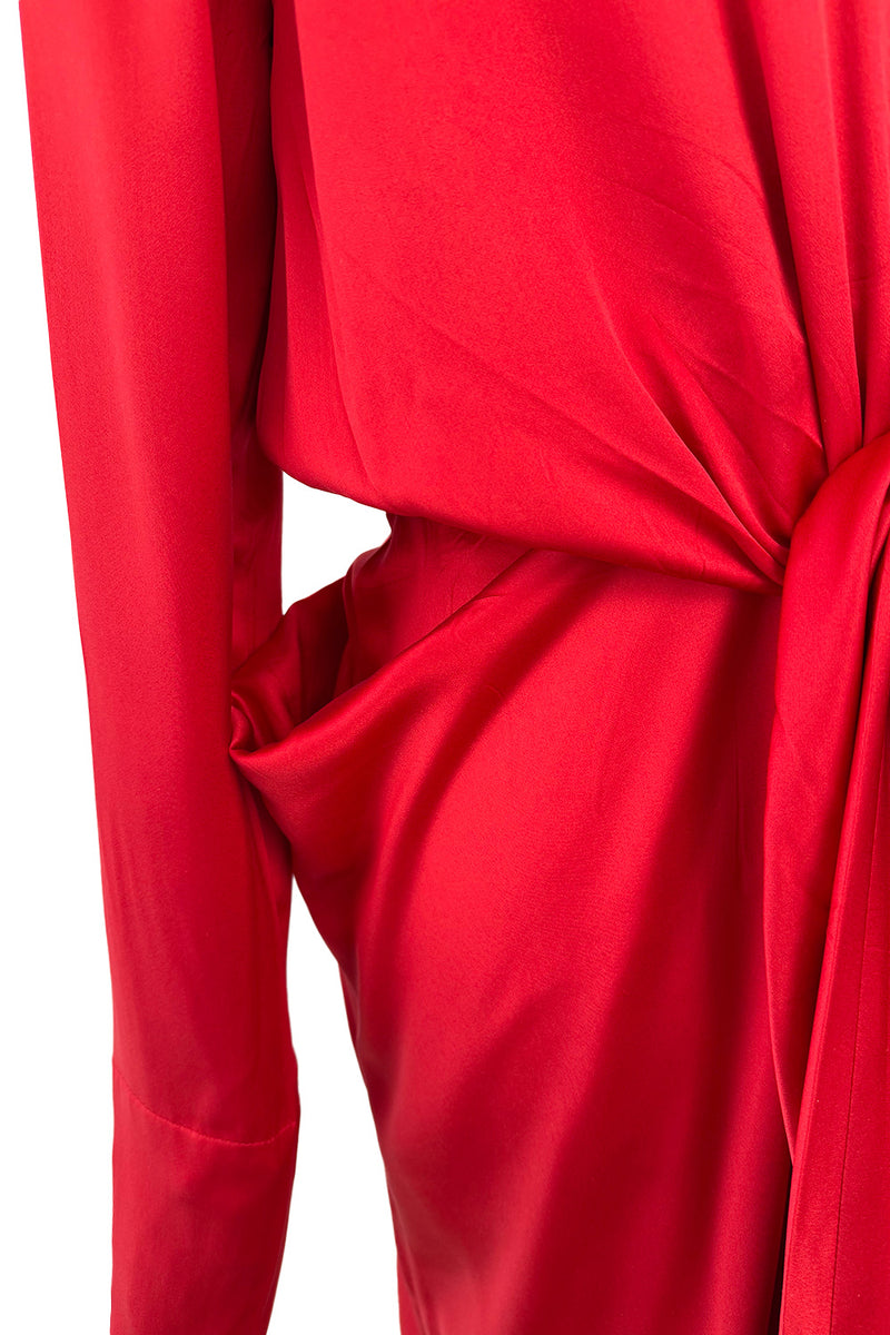 Pre-Fall 2017 Celine by Phoebe Philo Red Silk Dress w Front Knotted Detail