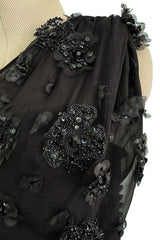 Cruise 2008 Christian Dior by John Galliano Embellished One Shoulder Black Silk Chiffon Dress