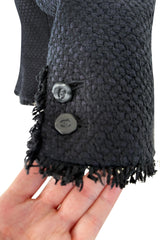 Spring 2006 Chanel by Karl Lagerfeld Woven Black Boucle Jacket w Fringe