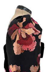 Stunning 1970s Givenchy Floral Silk Brocade Dress w Velvet Bodice & Bow