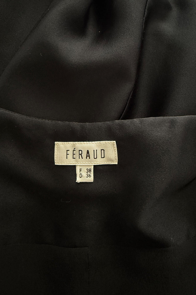 Unusual 1990s Louis Feraud Partial Wrap Black Jersey Dress w Cut Out Stacked Circle Hem