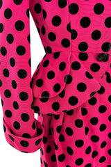 Rare 1988 Christian Lacroix Demi-Couture Luxe Pink & Black Dot Silk Suit