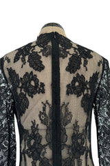 Fall 2017 Alexander McQueen by Saran Burton Black Lace Dress w See Through Back & Sleeves