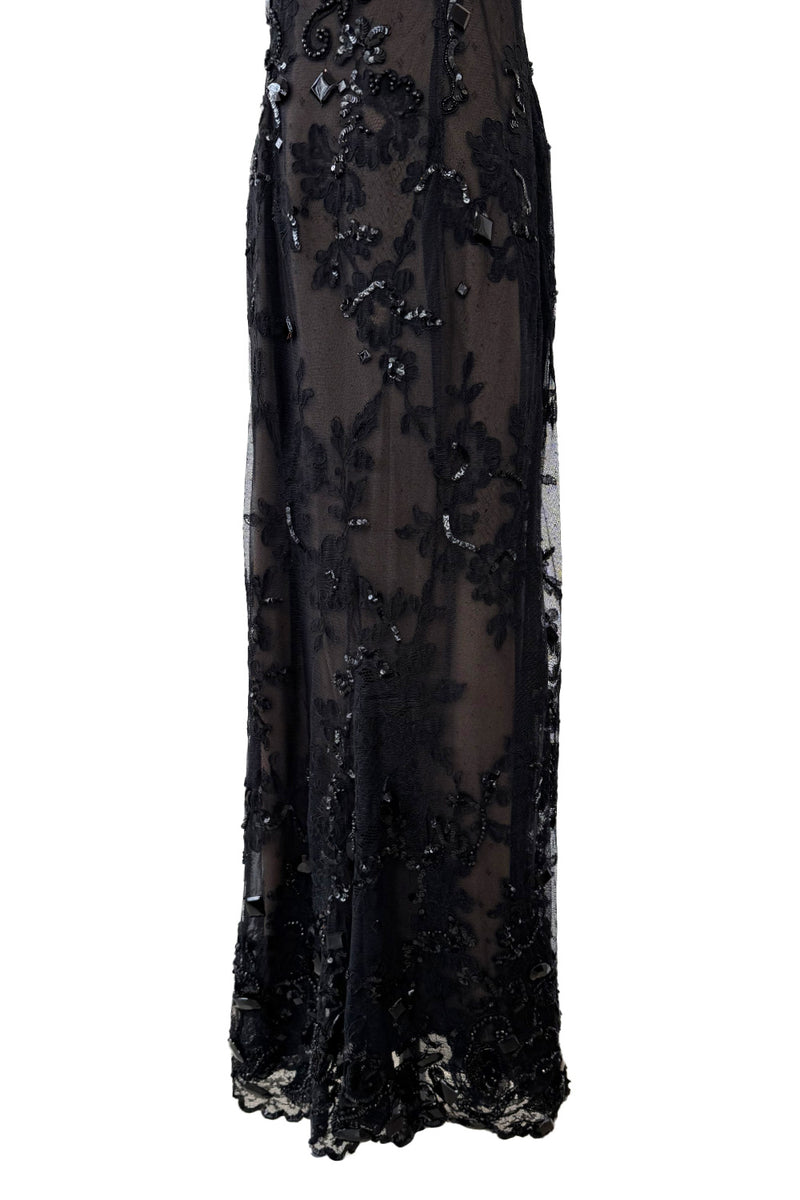 1970s Christian Dior by Marc Bohan Demi-Couture Elaborately Beaded Black Lace Net Dress