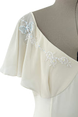 Pretty 2000s Blumarine Sposa Ivory Cape Sleeve Wedding Dress w Train & Emrpoidery