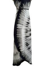 Fabulous 2007 Alexander McQueen Strapless Silk Black & Grey Tone Feather Print Dress