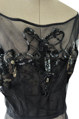 Fabulous c2006 John Galliano Black Silk Organza & Lace Dress w Sequin Detailing