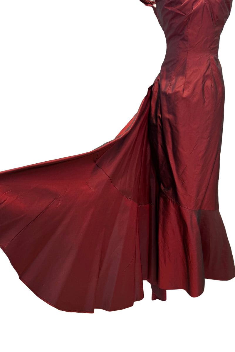 Magnificent Rare Fall 2000 John Galliano Deep Burgundy Red Silk Taffeta Corset Dress w Extended Panel