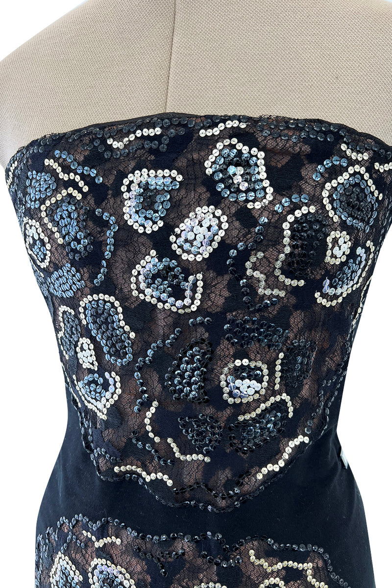 Outstanding Fall 2001 Chanel by Karl Lagerfeld Runway Strapless Sequin & Lace Panel Dress