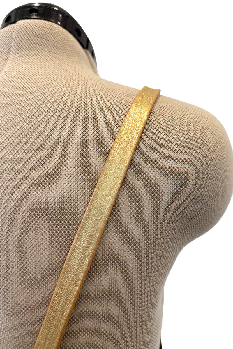 Fall 1975 Yves Saint Laurent Runway Brown Silk Jersey Backless Dress w Gold Leather Straps