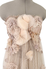 Magical 2000s Dolce & Gabbana Pinky Nude Tulle & Lace Flower Applique Strapless Dress