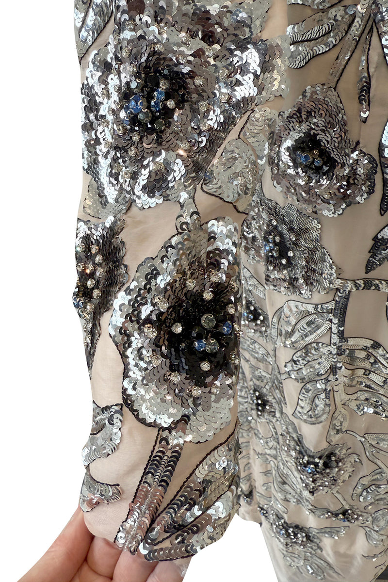 Gorgeous Fall 2022 Erdem Look 41 Nude Silk Organza & Silver Sequin Dress