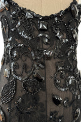 1970s Christian Dior by Marc Bohan Demi-Couture Elaborately Beaded Black Lace Net Dress