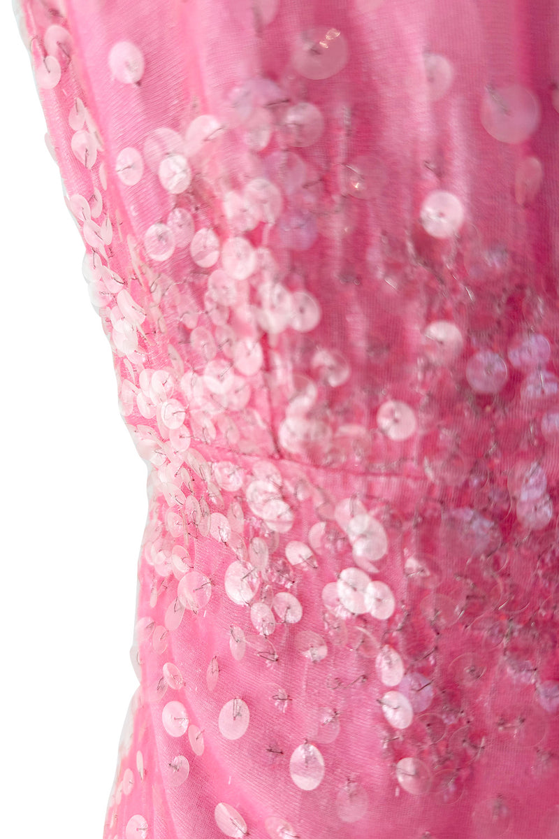 Exceptional Spring 1997 Chanel by Karl Lagerfeld Runway Pink Velvet Sequin Dress