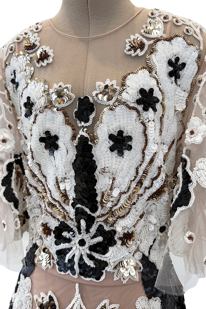 Resort 2021 Valentino by Pierpaolo Piccioli Gold, White & Black Sequin and Net Dress