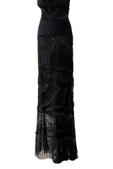 Gorgeous Fall 2003 Valentino Densely Beaded Bias Cut Black Silk Chiffon Dress