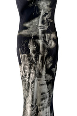 Iconic 2007 Alexander McQueen Fairy / Skeleton Castle Print Silk Bias Cut