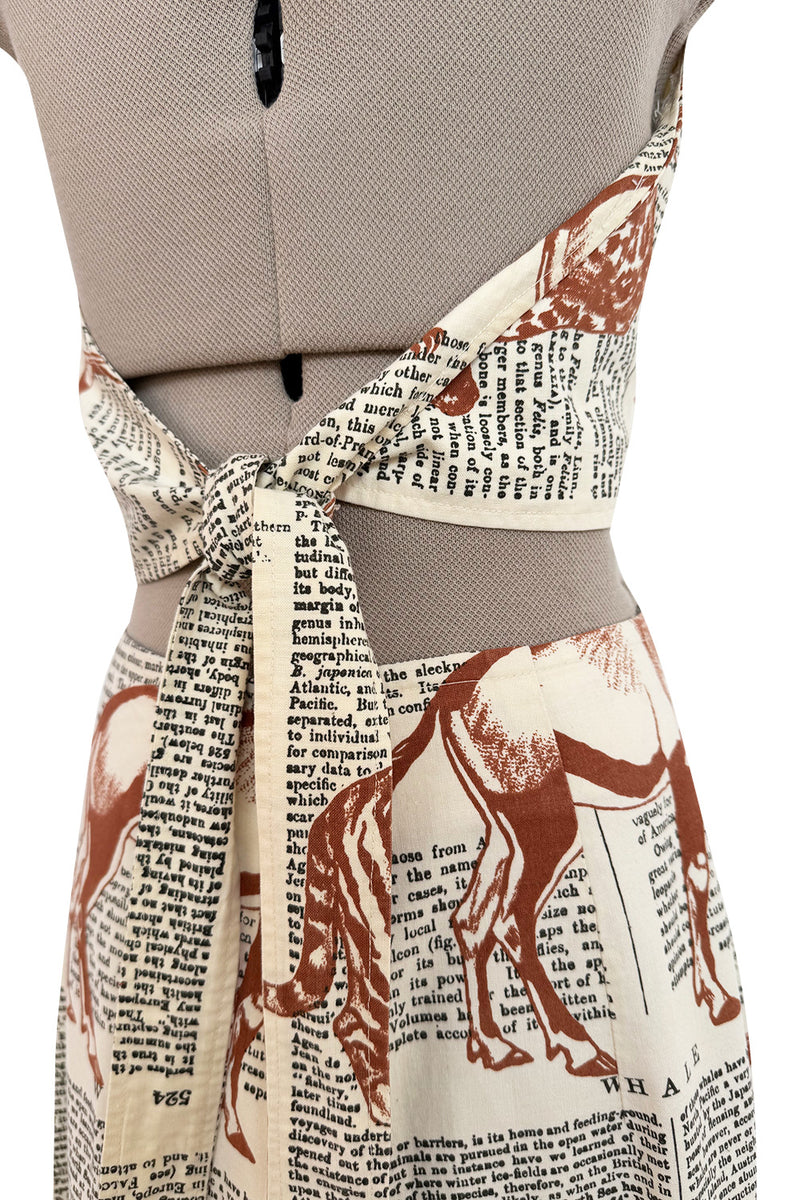 1970s Thea Porter WildLife & Text Printed Ivory Cotton Skirt & Halter Set