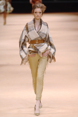 Fall 2005 Alexander McQueen Runway Look 27 Plaid Wrap Jacket w Wide Collar & Fringing