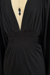 Fabulous 1970s Ossie Clark for Radley Black Jersey Huge Balloon Sleeve Dress