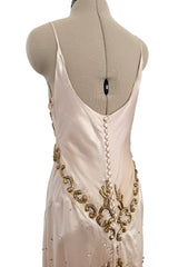 Dreamy 2004 Roberto Cavalli Pale Pink & Copper / Gold Wire Embellished Dress