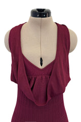 Fantastic Fall 1997 John Galliano Mid Calf Deep Burgundy Knit Dress w Tie Back