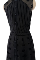 Fabulous Fall 1995 Karl Lagerfeld Runway Black Net Dress w Velvet Detailing