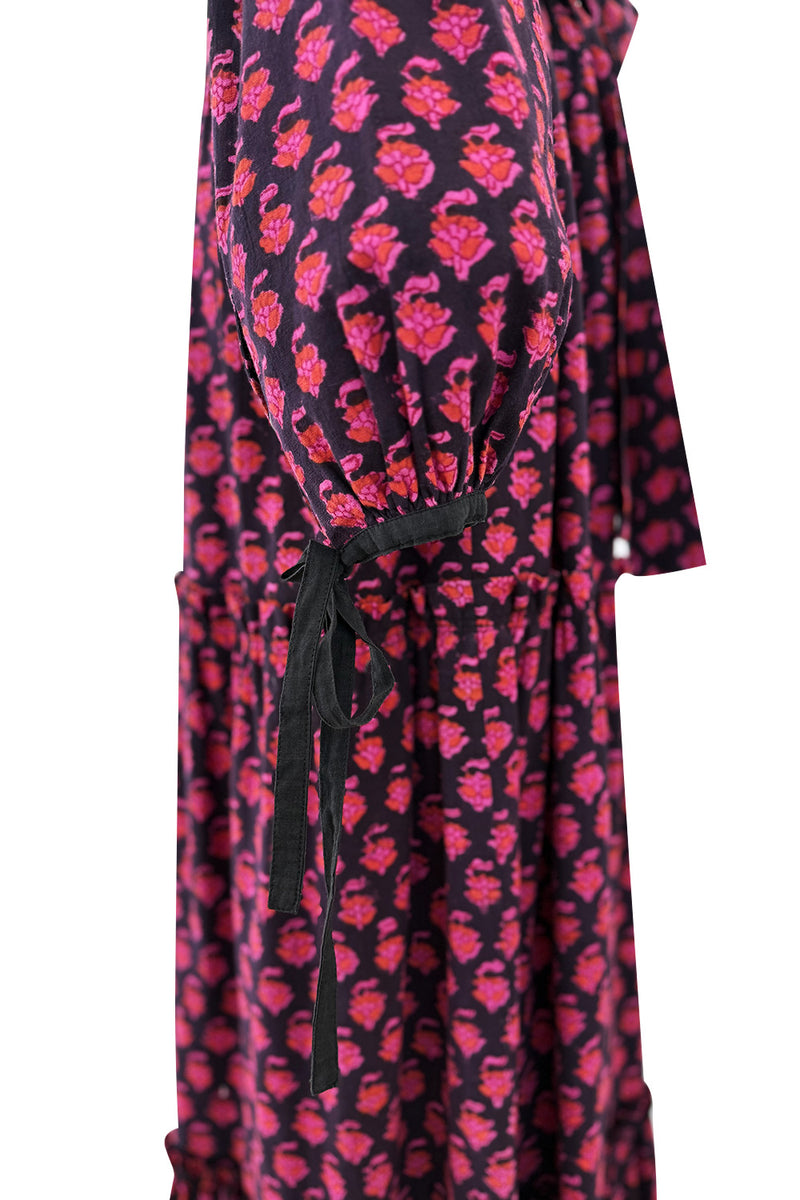 Late 1960s-70s Christian Dior by Marc Bohan Floral Print Cotton Smock Dress